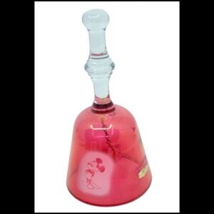 VINTAGE 1980s~DISNEY MICKEY MOUSE ETCHED CRANBERRY GLASS BELL~5"5"